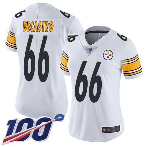 Women Pittsburgh Steelers Football #66 Limited White David DeCastro Road 100th Season Vapor Untouchable Nike NFL Jersey